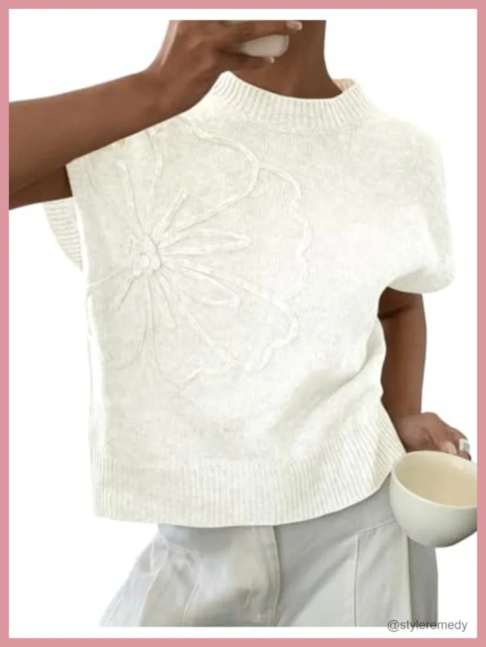 Womens Sleeveless Floral Sweater Vest Ribbed Knit Loose Pullover